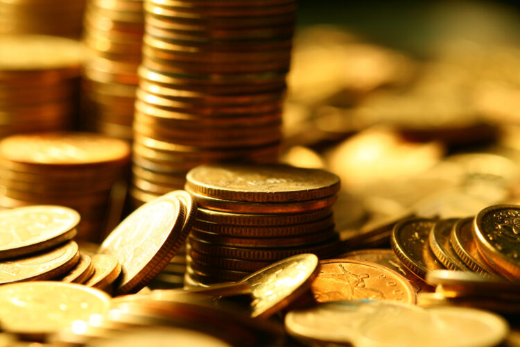 golden coins macro close up