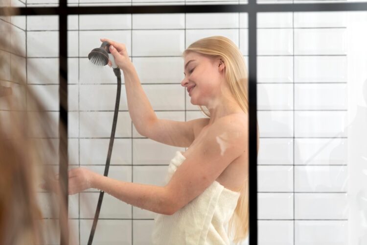 woman at shower